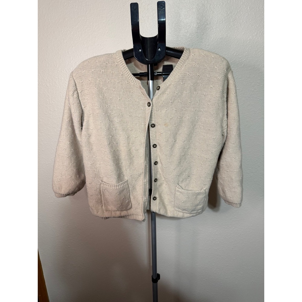 Christopher‎ & Banks Beige Textured Knit Button Front Cardigan Sweater XL Ramie
